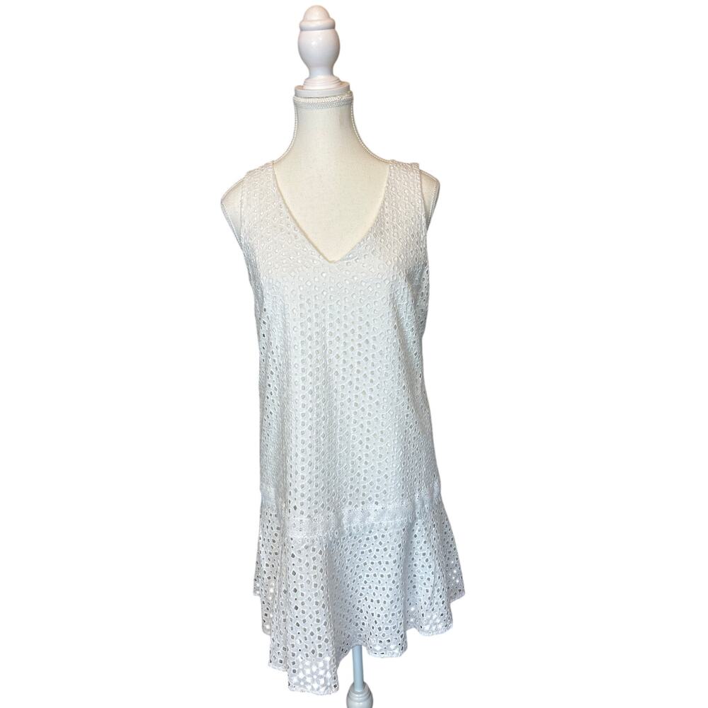 Banana Republic | 100% Cotton White Eyelit Sleeveless Drop Waist Dress | 6